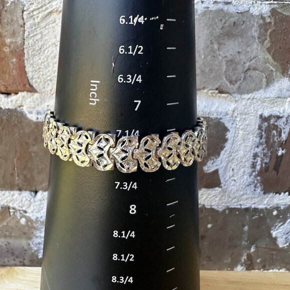 VTG Sterling Silver Link Bracelet Art Deco Style Sz 7.5 Diamond Cut Ornate 31.4g - Picture 11 of 13